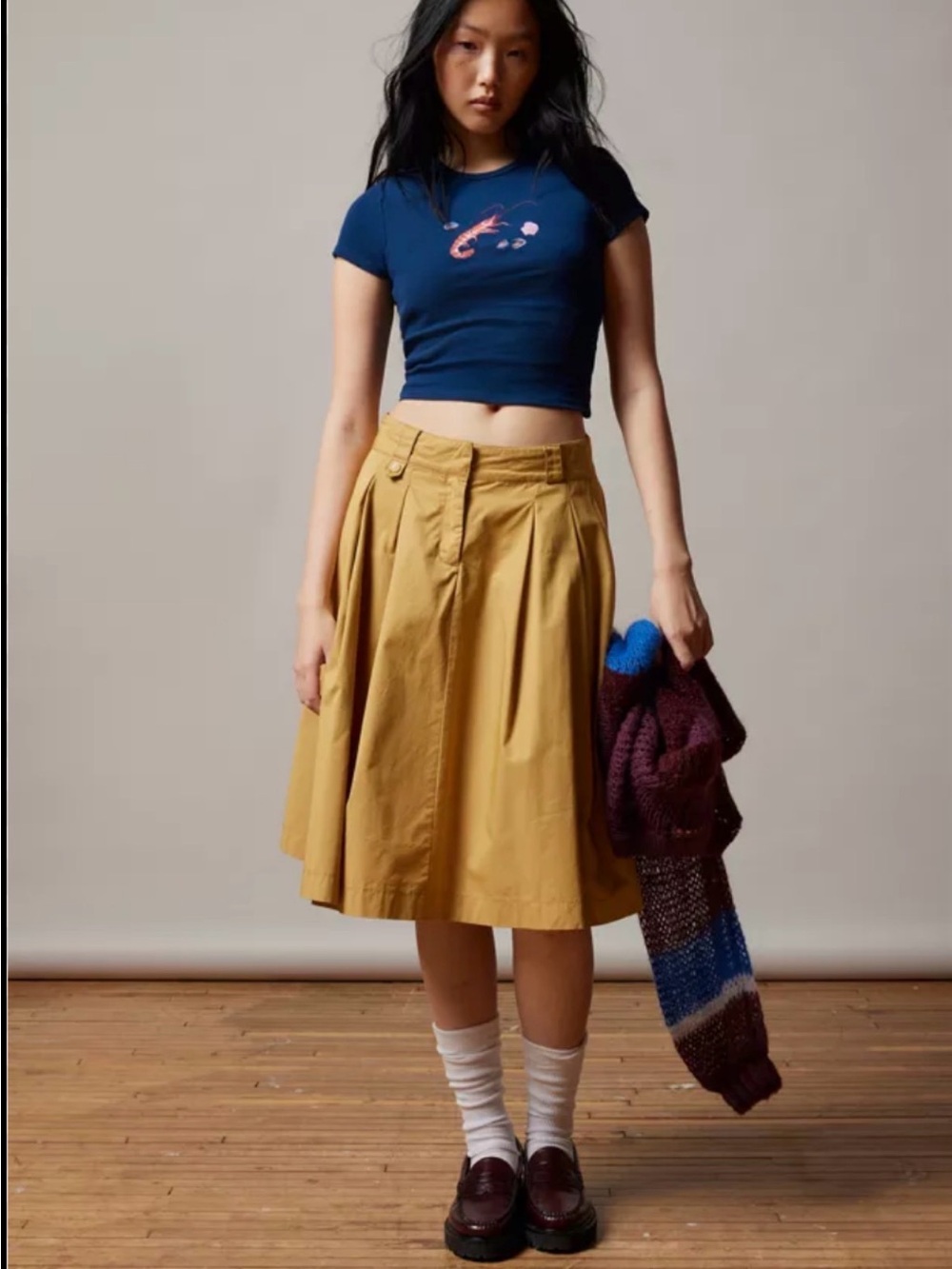 BDG Mustard A-Line Pleated Skirt